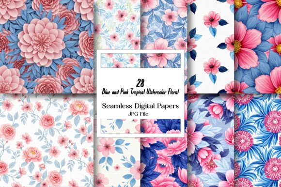 Download Blue and Pink Tropical Watercolor Floral - Premium Resources